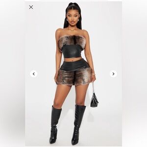 Furlicious Faux Leather Skirt Set - Black